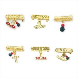 Azabache Brooch 14k Gold Plated Lucky Charm, Ojitos De Santa Lucia